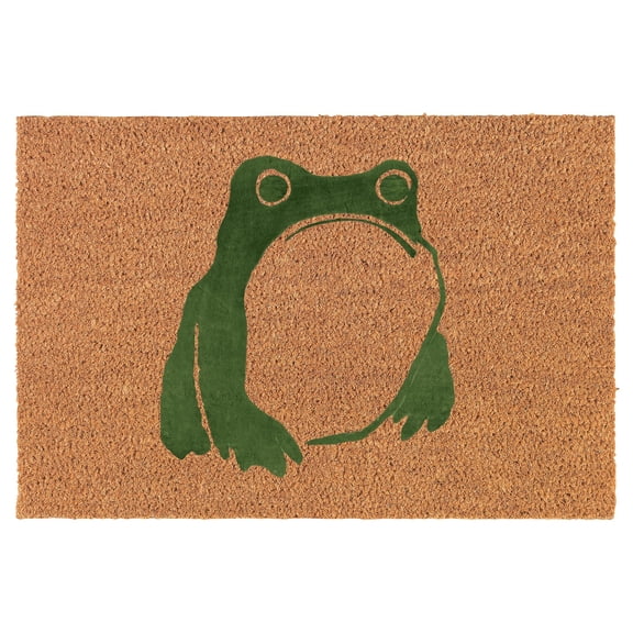 Welcome Doormat Coco Coir Door Mat Gift Japanese Matsumoto Hoji Frog Green (24" x 16")