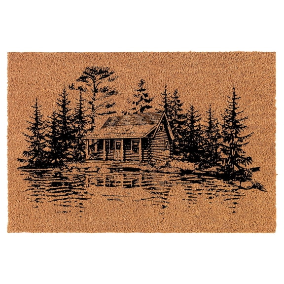 Welcome Doormat Coco Coir Door Mat Gift Lake Edge Cabin in Forest Trees (30" x 18")