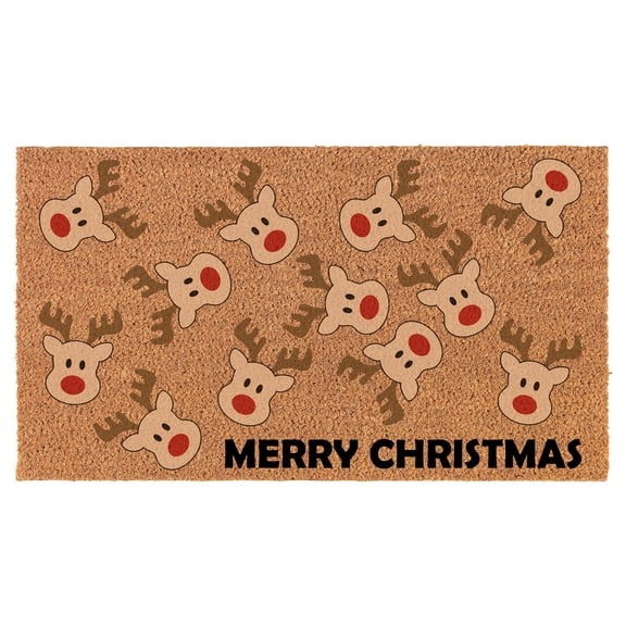 Welcome Doormat Coco Coir Door Mat Gift Merry Christmas Reindeers Full (24" x 16")
