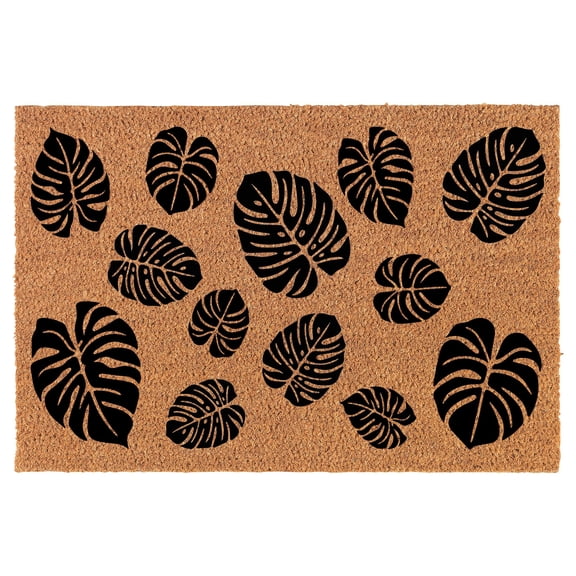 Welcome Doormat Coco Coir Door Mat Gift Monstera Leaf Pattern Plant Lover (24" x 16")