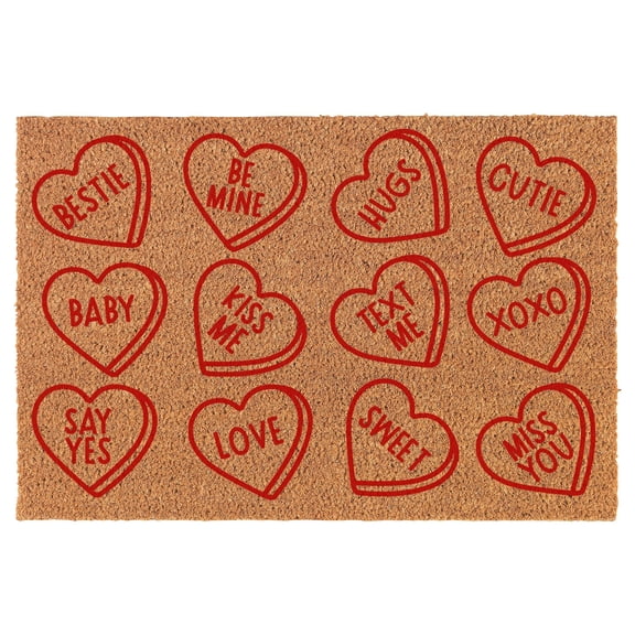 Welcome Doormat Coco Coir Door Mat Gift Red Conversation Hearts (30" x 18")