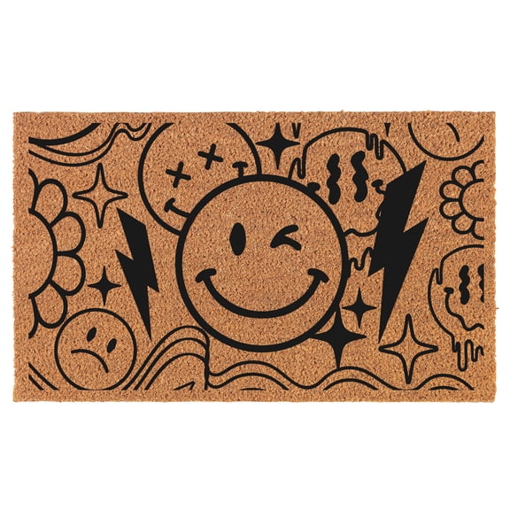 Welcome Doormat Coco Coir Door Mat Gift Retro Smile Faces (30" x 18")