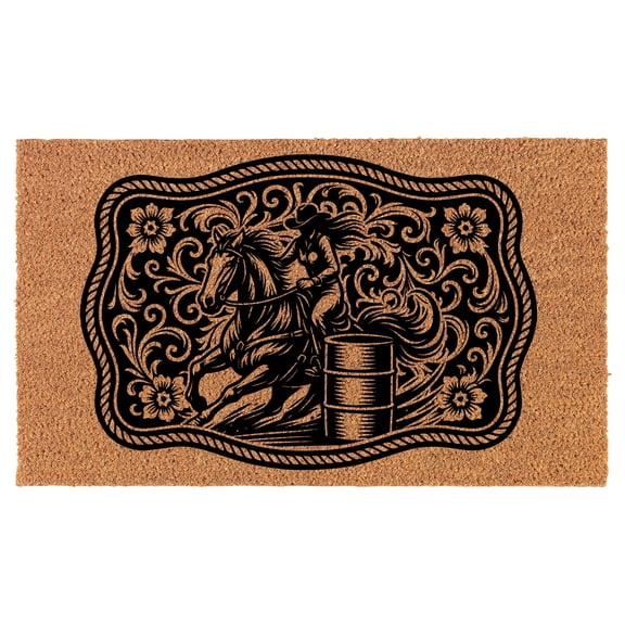 Welcome Doormat Coco Coir Door Mat Gift Rodeo Belt Buckle Cowgirl Barrel Racer (24" x 16")