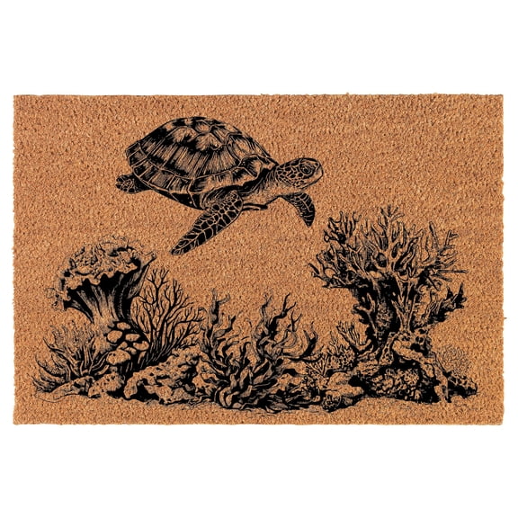Welcome Doormat Coco Coir Door Mat Gift Sea Turtle Swimming Coral Reef (24" x 16")