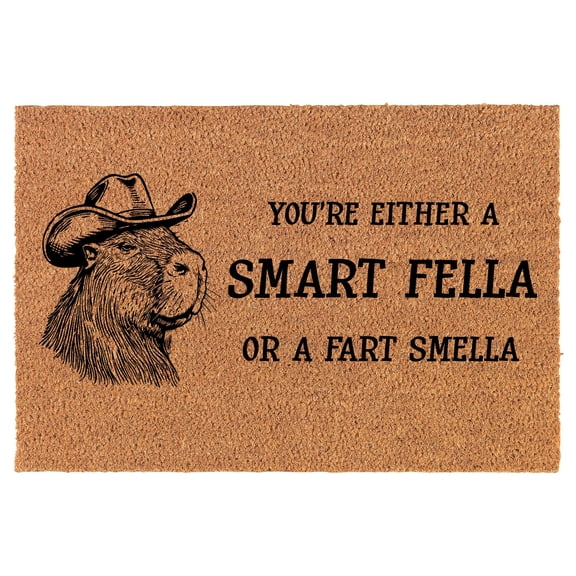Welcome Doormat Coco Coir Door Mat Gift Smart Fella Country Western Cowboy Capybara Funny (24" x 16")