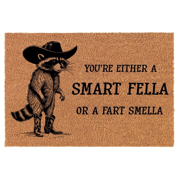 Welcome Doormat Coco Coir Door Mat Gift Smart Fella Country Western Cowboy Raccoon Funny (30" x 18")
