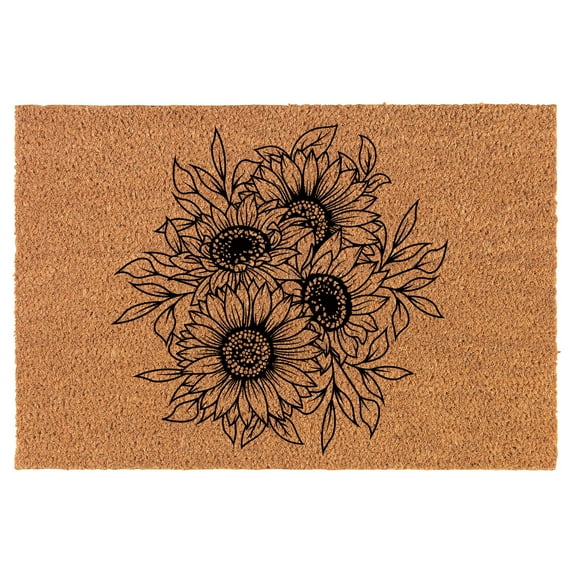Welcome Doormat Coco Coir Door Mat Gift Sunflower Bouquet (30" x 18")