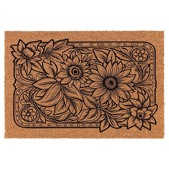 Welcome Doormat Coco Coir Door Mat Gift Sunflower Floral Pattern (24" x 16")