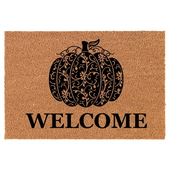 Welcome Doormat Coco Coir Door Mat Gift Swirly Pumpkin Welcome (24" x 16")