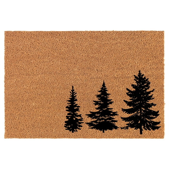 Welcome Doormat Coco Coir Door Mat Gift Three Pine Trees Forest Tree Cabin Mountain (24" x 16")