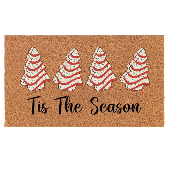 Welcome Doormat Coco Coir Door Mat Gift Tis The Season Funny Christmas Tree Cakes White (24" x 16")