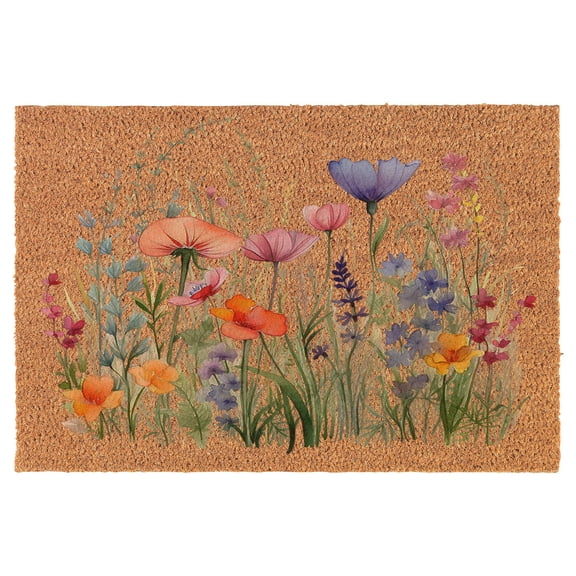 Welcome Doormat Coco Coir Door Mat Gift Watercolor Wildflowers (30" x 18")