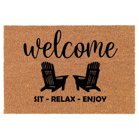 Welcome Doormat Coco Coir Door Mat Gift Welcome Adirondack Chairs Sit Relax Enjoy Beach House Pool House Patio Deck (30" x 18")