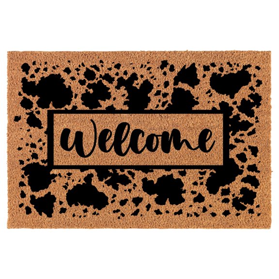 Welcome Doormat Coco Coir Door Mat Gift Welcome Cow Hide Print (30" x 18")