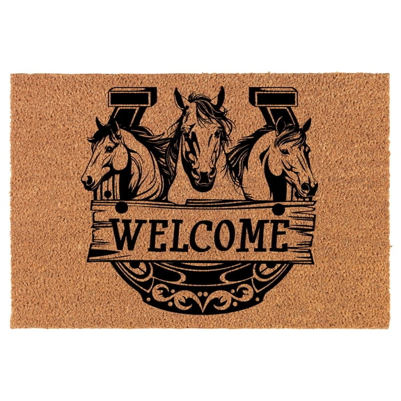 Welcome Doormat Coco Coir Door Mat Gift Welcome Horses in Horseshoe Farm Country Western (24" x 16")