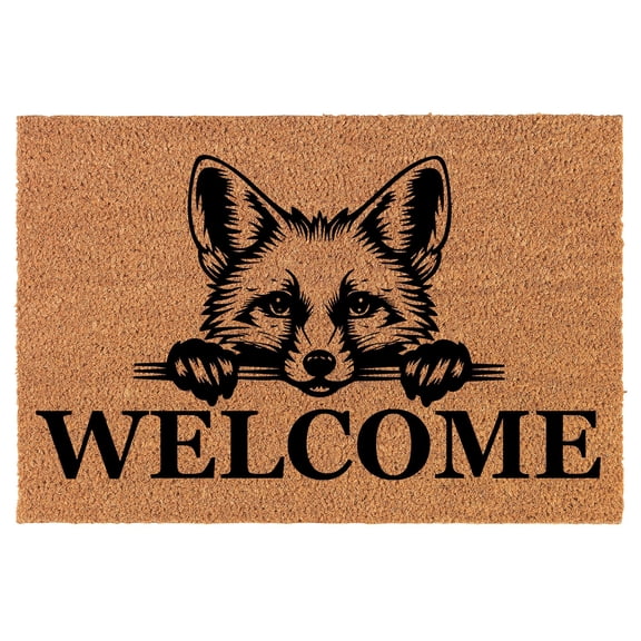 Welcome Doormat Coco Coir Door Mat Gift Welcome Peeking Fox (24" x 16")
