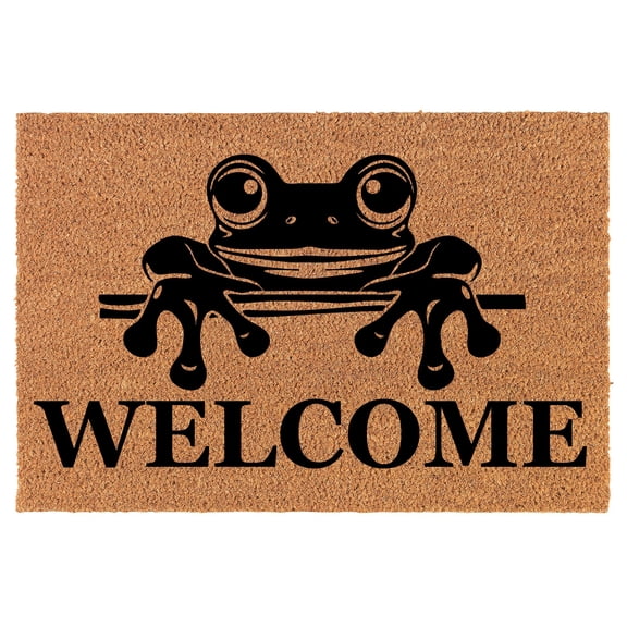 Welcome Doormat Coco Coir Door Mat Gift Welcome Peeking Frog (30" x 18")