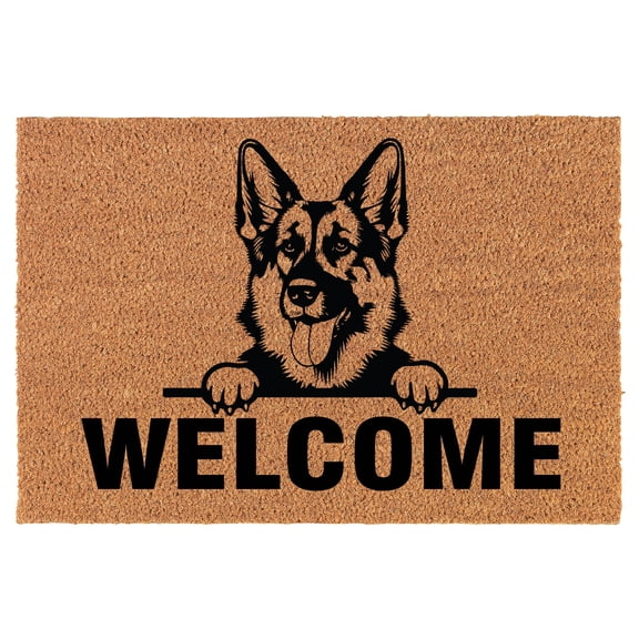 Welcome Doormat Coco Coir Door Mat Gift Welcome Peeking German Shepherd (24" x 16")