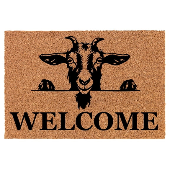 Welcome Doormat Coco Coir Door Mat Gift Welcome Peeking Goat (24" x 16")