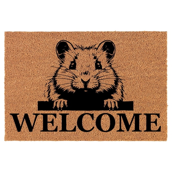 Welcome Doormat Coco Coir Door Mat Gift Welcome Peeking Hamster (24" x 16")