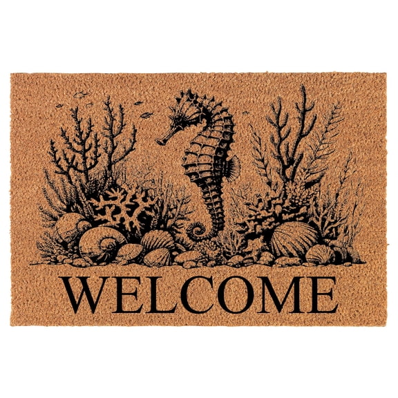 Welcome Doormat Coco Coir Door Mat Gift Welcome Sea Horse in Coral Reef (24" x 16")