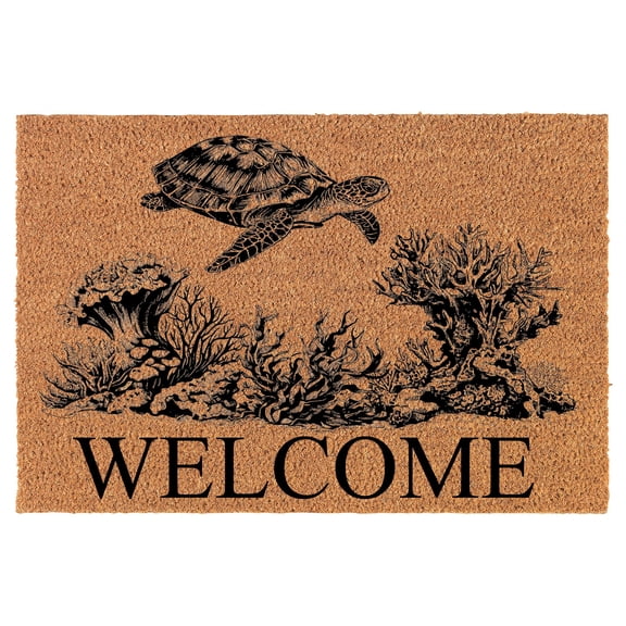 Welcome Doormat Coco Coir Door Mat Gift Welcome Sea Turtle Swimming Coral Reef (24" x 16")