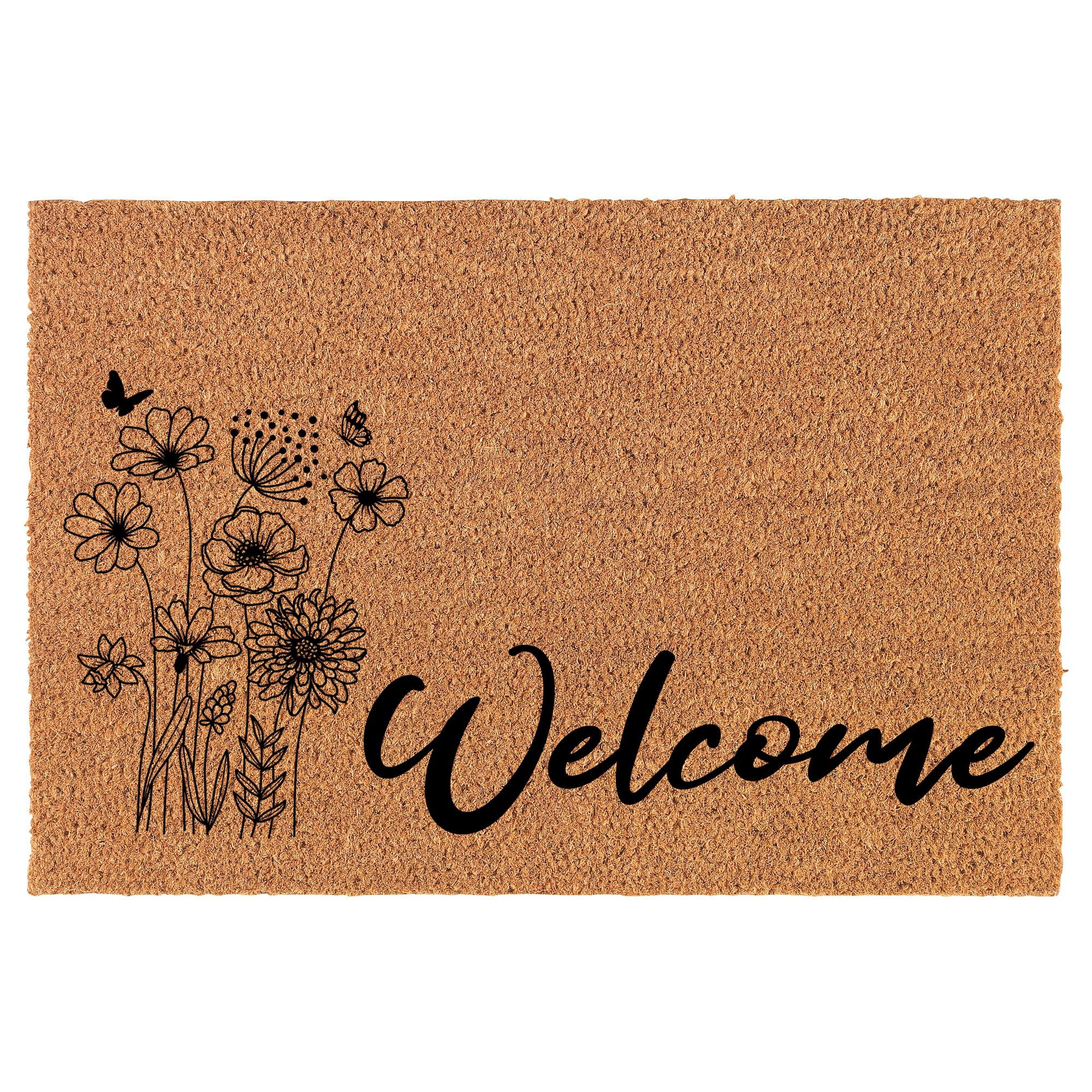 Welcome Doormat Coco Coir Door Mat Gift Welcome Spring Floral Flowers ...