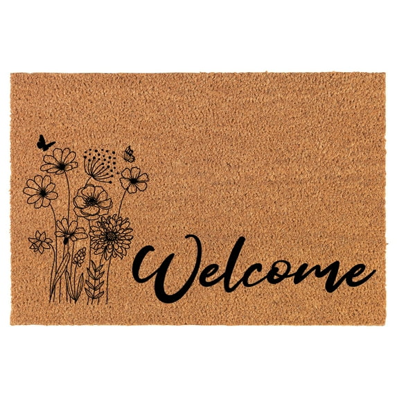 Welcome Doormat Coco Coir Door Mat Gift Welcome Spring Floral Flowers Wildflowers Corner (24" x 16")
