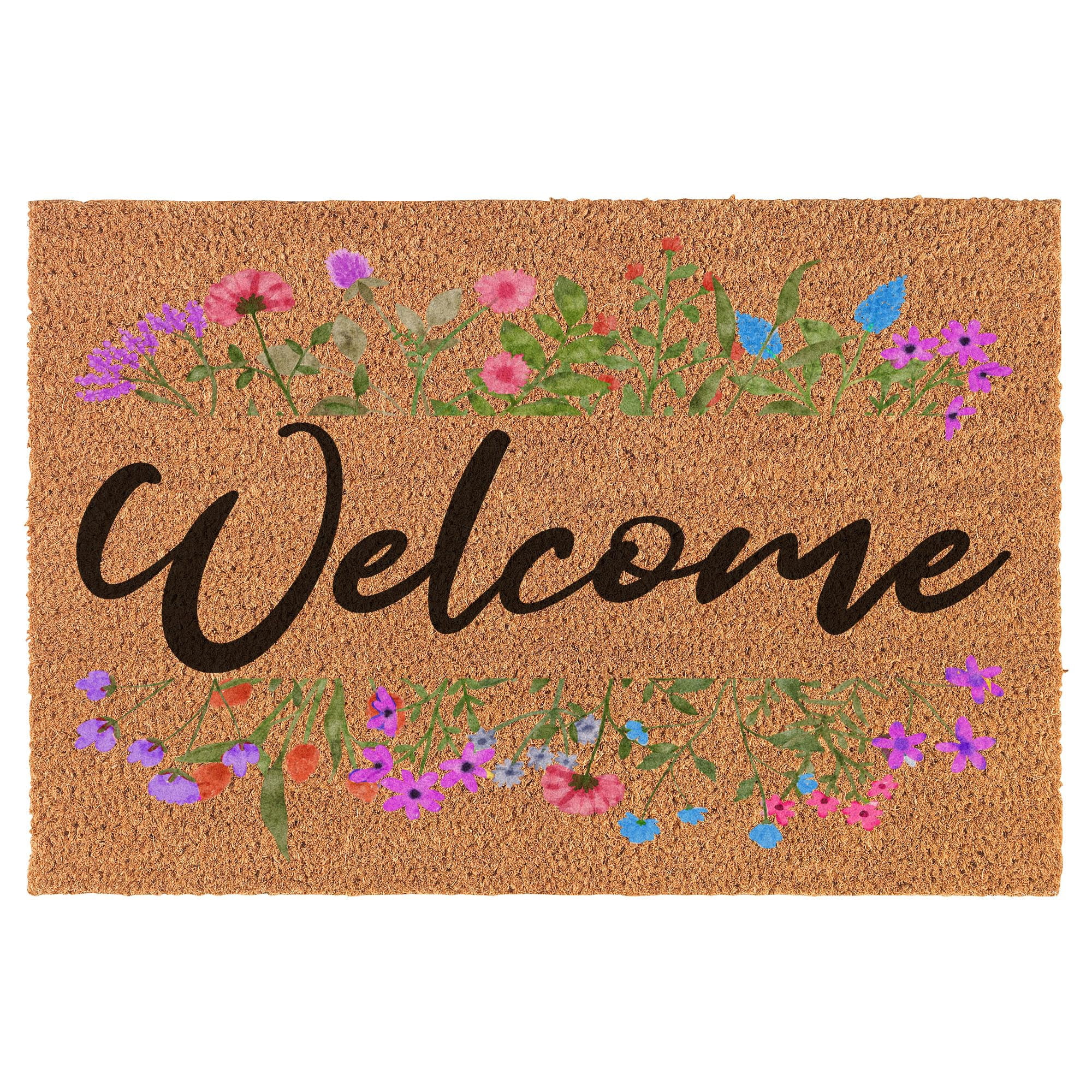 Welcome Doormat Coco Coir Door Mat Gift Welcome Spring Flowers Floral ...
