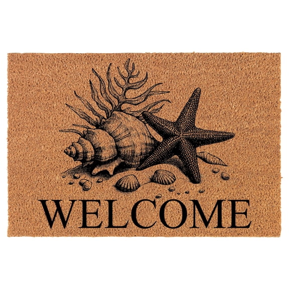 Welcome Doormat Coco Coir Door Mat Gift Welcome Starfish Seashell Ocean Beach House (30" x 18")