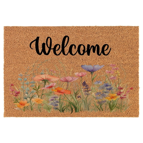 Welcome Doormat Coco Coir Door Mat Gift Welcome Watercolor Wildflowers (30" x 18")