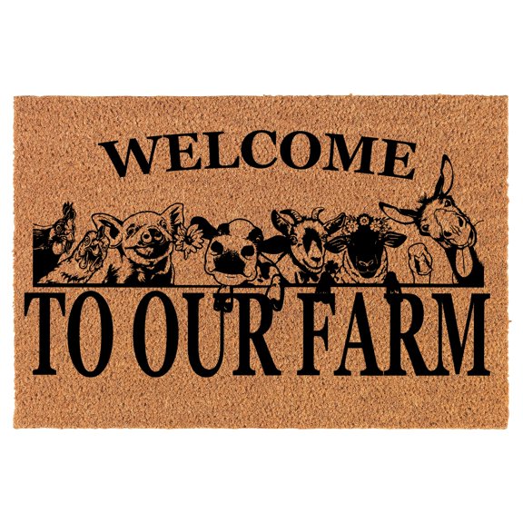 Welcome Doormat Coco Coir Door Mat Gift Welcome to Our Farm Chicken Pig Cow Goat Sheep Goose Donkey (30" x 18")