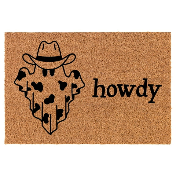 Welcome Doormat Coco Coir Door Mat Gift Western Ghost Cow Print Howdy Halloween (24" x 16")