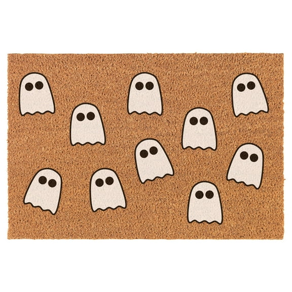 Welcome Doormat Coco Coir Door Mat Gift White Ghosts Full Halloween (30" x 18")