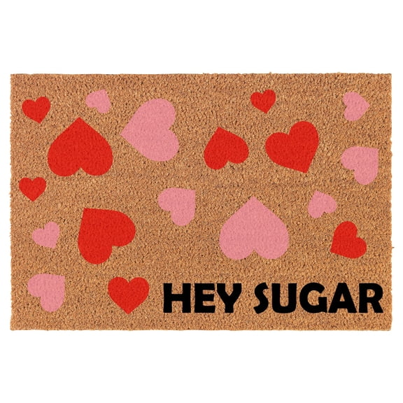 Welcome Doormat Coco Coir Door Mat Red & Pink Hearts Hey Sugar CORNER Love Valentine's Day (30" x 18")