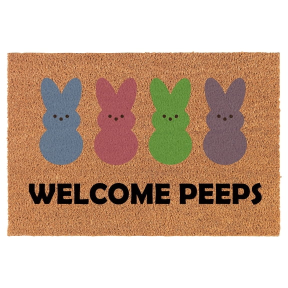 Welcome Doormat Coco Coir Door Mat Welcome Peeps Easter Bunny Rabbits Funny Gift (30" x 18")