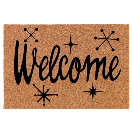 Welcome Doormat Coco Coir Door Mat Welcome Starbust Mid Century Modern Art Deco Retro (30" x 18")