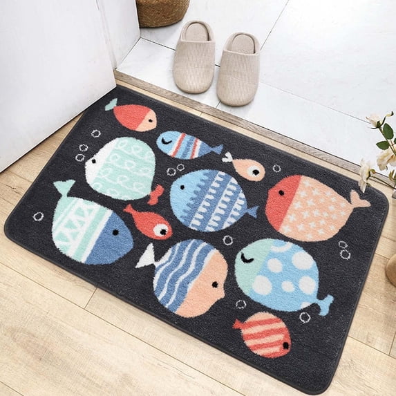 Welcome Doormat Cute Fish Flocking Indoor Outdoor Entrance Door Mat Bath Rug Decorative Front Door Mats Kitchen Door Mats Porch Mats Home Decor 30 x18 Inch