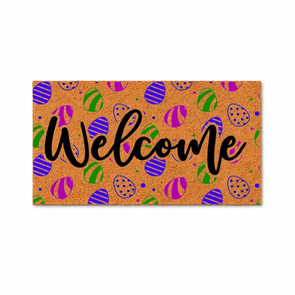 Welcome Doormat, Easter Egg Pattern Entryway Door Mat, Indoor Outdoor Front Porch Mat (16x24 inches) WoodByStu 1628