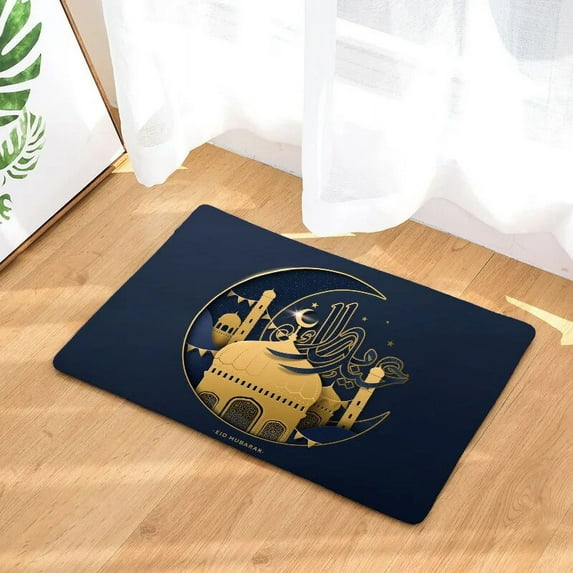 Welcome Doormat Entrance Mat Hallway Ramadan Printed Anti-slip Floor Mat Eid Mubarak Moon Mosque Front Door Mat Carpet