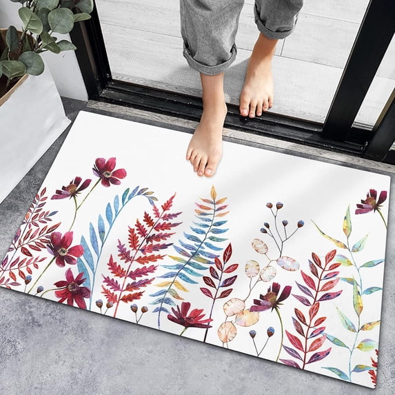 Welcome Doormat Fall American Pastoral Botanical Herb,Non Slip Bath Rugs Indoor Door Mats Thanksgiving Floral White,Entry Way Carpet for Kitchen Bathroom Bedroom 18x30In