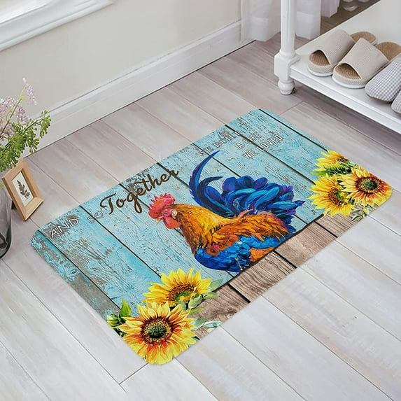 Welcome Doormat Farm Animal Chicken Sunflowers Indoor Outdoor Entrance Door Mat Bath Rug Decorative Front Door Mats Kitchen Door Mats Porch Mats Home Decor 24 x16 Inch