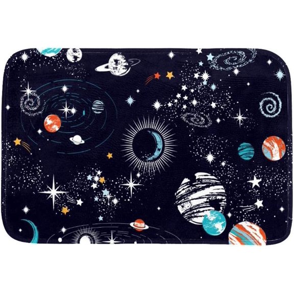 Welcome Doormat Galaxy Space Stars Planets with Rockets Non Slip Mats Indoor Door Entry Way Carpet for Kitchen Bathroom Bedroom Living Rooom Decor 16x24 Inch