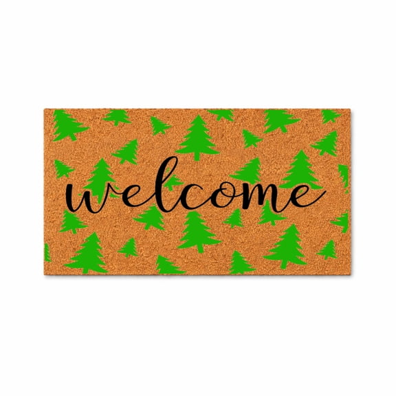 Welcome Doormat, Pine Tree Pattern Entryway Door Mat, Outdoor Indoor Front Porch Mat (16x24 inches) WoodByStu 1770