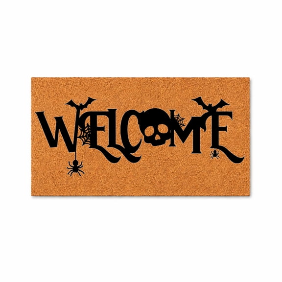 Welcome Doormat, Halloween Bat Skull Spider Web Design, Outdoor Entryway Floor Mat (16x24 inches) WoodByStu 5605