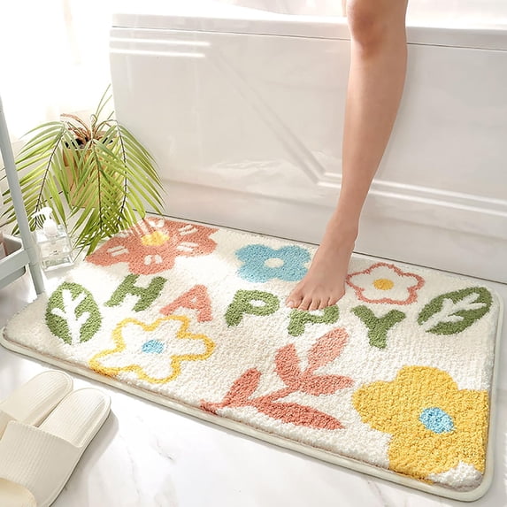 Welcome Doormat Happy Flower Indoor Outdoor Entrance Door Mat Bath Rug Decorative Front Door Mats Kitchen Door Mats Porch Mats Home Decor 32 x20 Inch