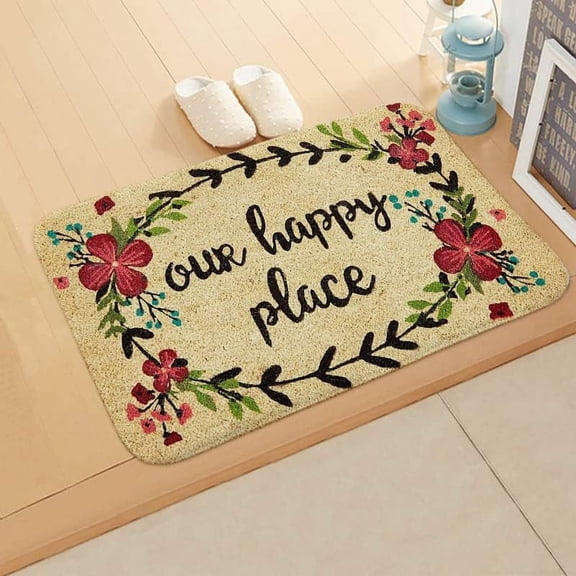Welcome Doormat Our Happy Place Indoor Outdoor Entrance Door Mat Bath Rug Decorative Front Door Mats Kitchen Door Mats Porch Mats Home Decor 30 x17 Inch