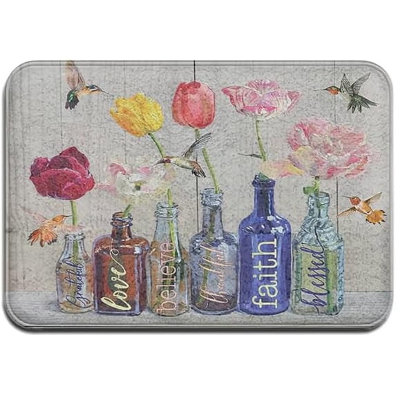 Welcome Doormat Hummingbird Flower Grateful Love Believe Indoor Outdoor Entrance Door Mat Bath Rug Front Door Mats Kitchen Door Mats Porch Mats Home Decor 32 x20 Inch
