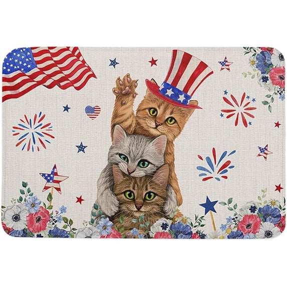 Welcome Doormat Independence Day Cat Fireworks Indoor Outdoor Entrance Door Mat Bath Rug Decorative Front Door Mats Kitchen Door Mats Porch Mats Home Decor 30 x18 Inch