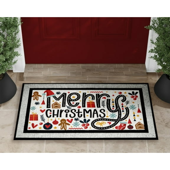 Welcome Doormat Merry Christmas Door Mat Non Slip Door Mats Indoor Outdoor Area Rug Entrance Doormats for Christmas Outdoor Home Decor